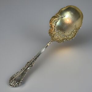 Rogers Solid Shell Casserole Spoon Plymouth Silverplate 8 5/8” c1897 Monogram